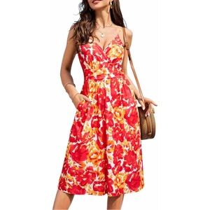 ⭐️ 3/$20 Floral Midi Sundress Pink Yellow Orange Large Adjustable Straps